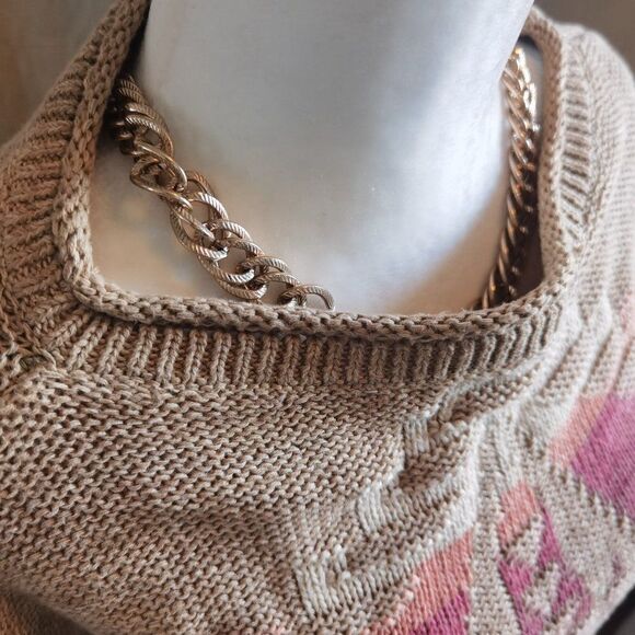 Ralf Lauren Navajo Print Sweater Tan Pastels Cotton Linen Side Slit - Picture 6 of 8